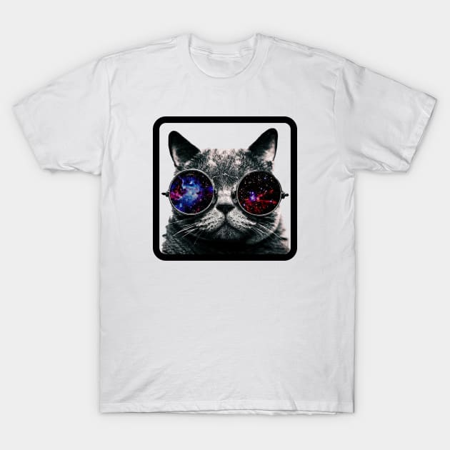 Cat with glasses t shirt deals